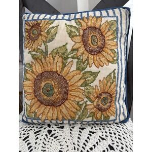 Vintage Needlepoint Tapestry Sunflower Throw Pillow